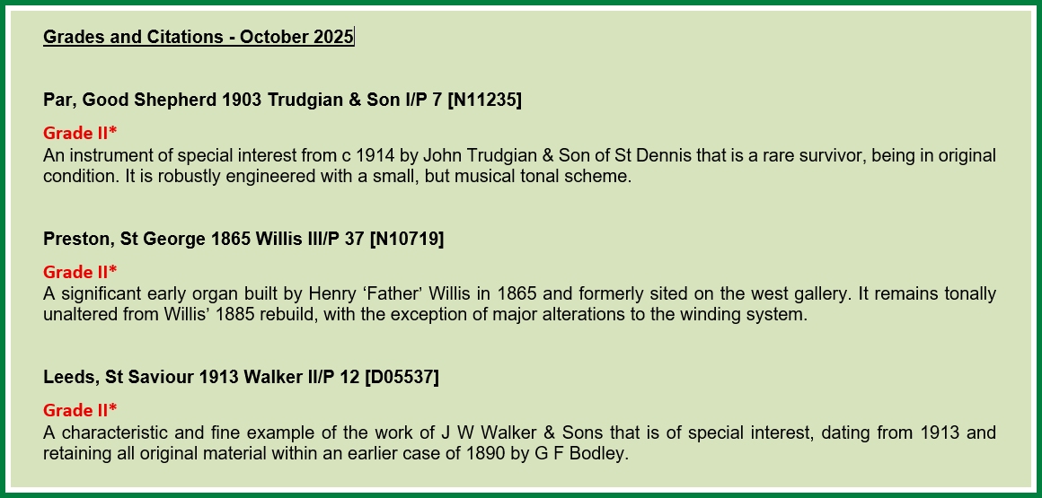 New Historic Organ Listings – October 2025
